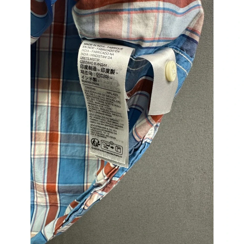 Levis Men's Long Sleeve Plaid Button Down Shirt Blue Orange Standard Fit Large